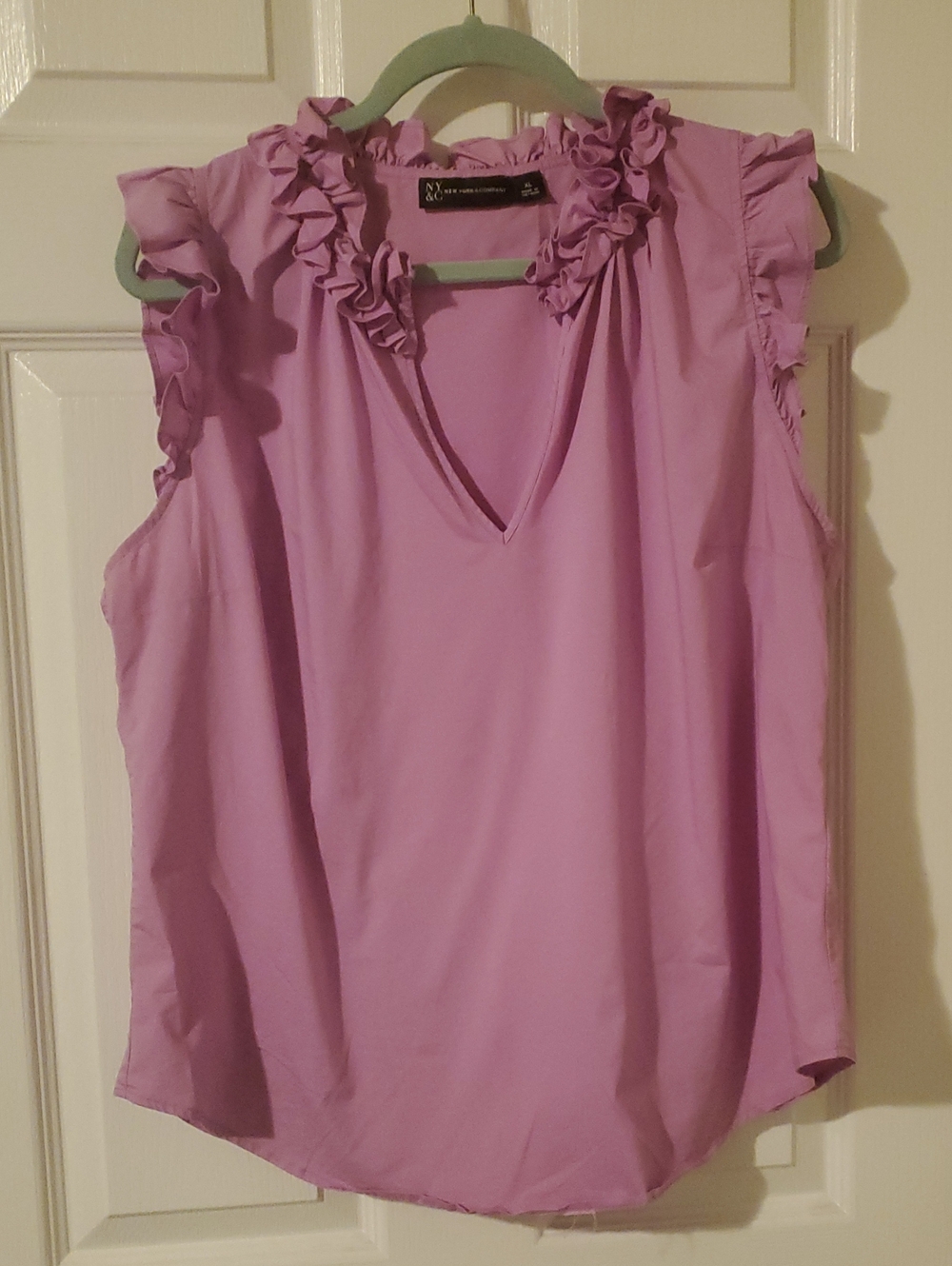 New York & Company Lavender Ruffle V-Neck Sleeveless Blouse